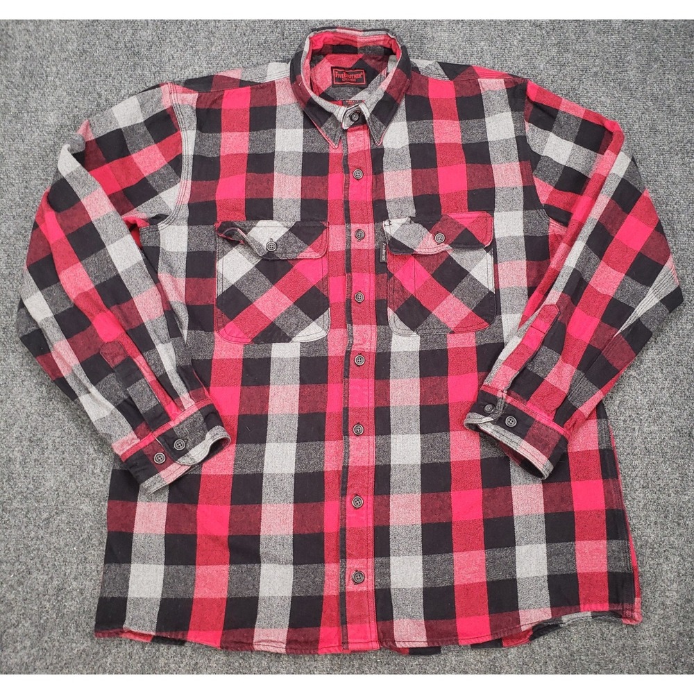Five Brothers Flannel Shirt Mens Large Tall Red Plaid Button Up Heavy